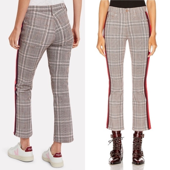 NWT MOTHER 90s Plaid Check High Rise Sporty Stripe Kick Flare Leg Ankle Jean 26 - Picture 4 of 12